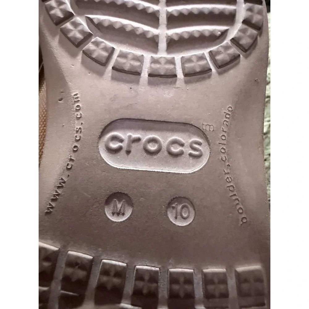 Crocs Mens 10 Santa Cruz Tan Canvas Slip On Loafers Frayed Edge Casual Shoes